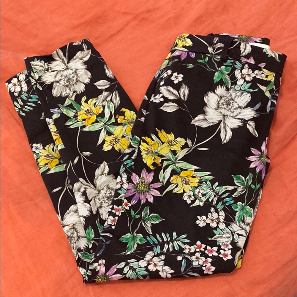 H&M Floral Ankle Pants - Black, Yellow, Green, Purple